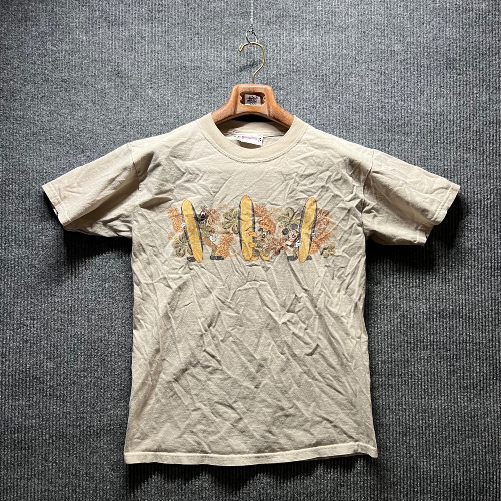 Vintage Disneyland T Shirt‎ Mens Medium Tan Mickey Goofy Pluto Surf Made in USA